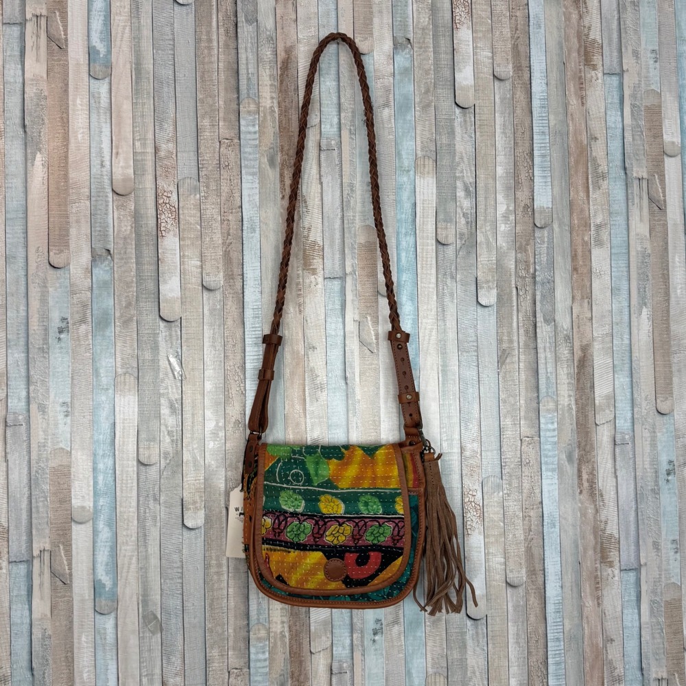 New Will Leather Goods Vintage Kantha Crossbody Bag Upcycled Handcrafted Purse